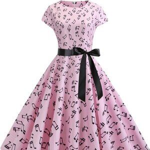 Women's Cap Sleeves Music Note 1950s Vintage Swing Dress
